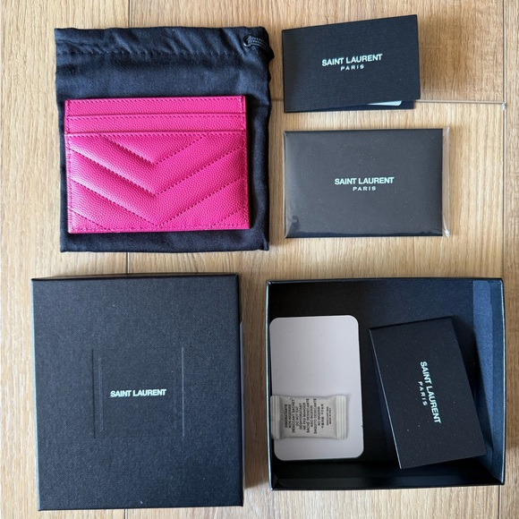 YSL Saint Laurent Fuchsia Cassandre Matelasse Card Case - NWT - Picture 5 of 7